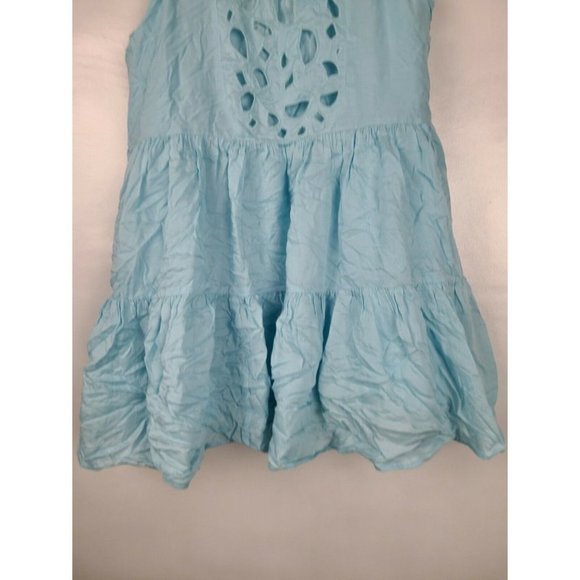 Lovers + Friends Blue Sleeveless Eyelet Tiered BOHO Top Size Medium - Picture 2 of 6